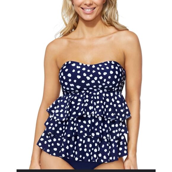 Island Escape Other - Island Escape Blue and White Polka Dot Tankini Top Size 10 New